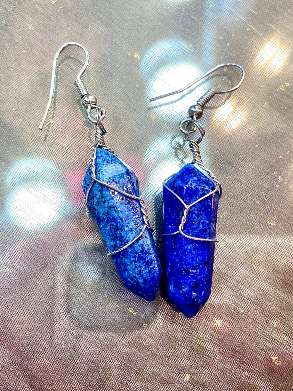 Lapis Lazuli Earrings Royal Blue Gem Stone Women’s Bohemian Chic Stylish Jewelry - Picture 2 of 3